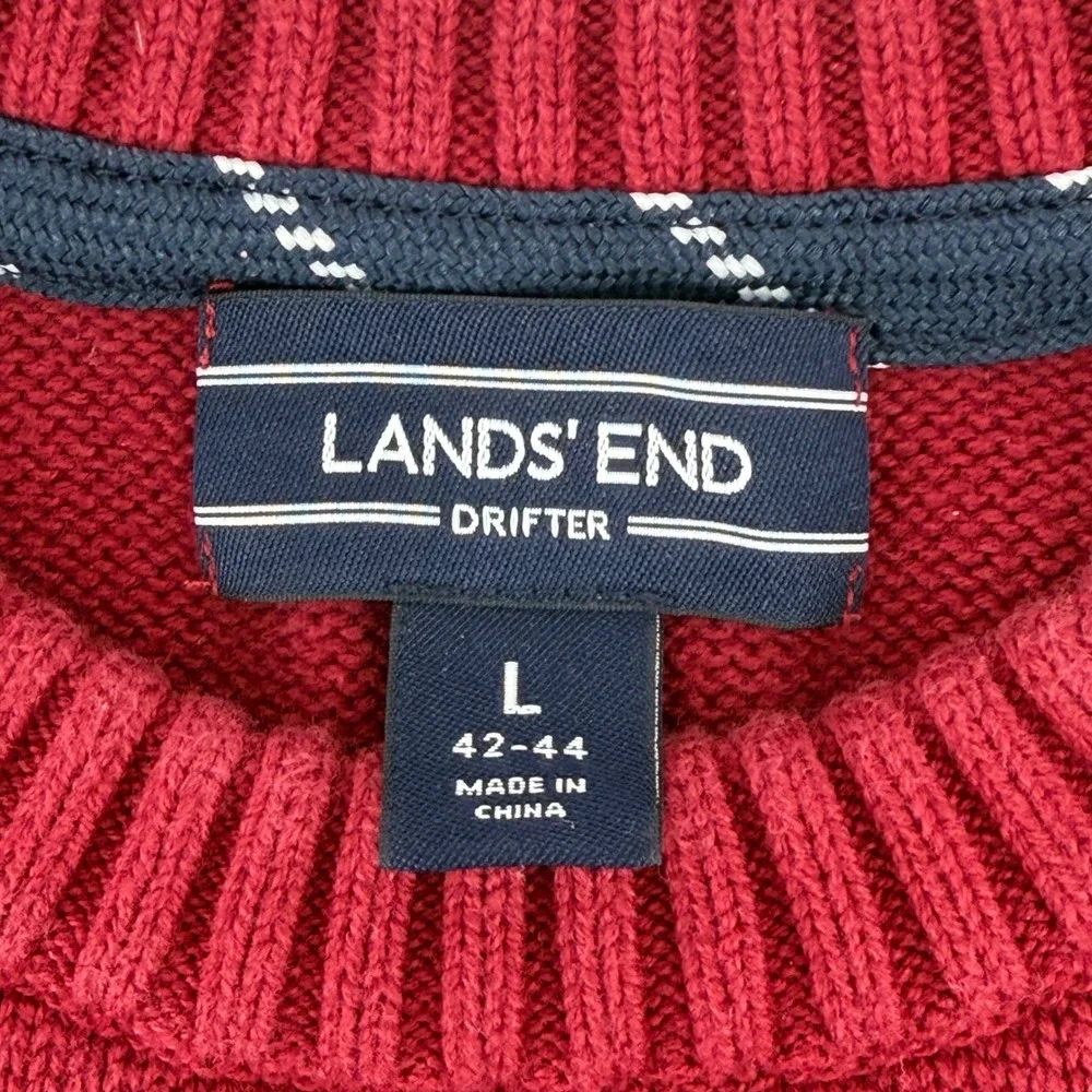 Lands End Drifter Mens Large Burgundy Red 100% Cotton Crewneck‎ Sweater L 42-44